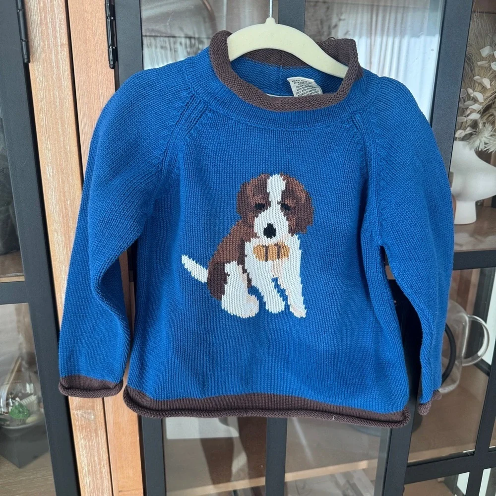 Vintage L.L. Bean roll neck intarsia knit Saint Bernard dog puppy toddler boy